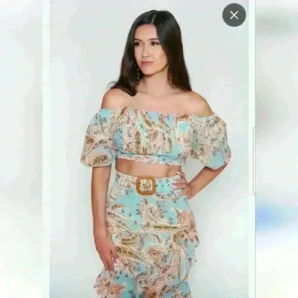 L'ATISTE Dresses & Skirts - 2-Piece Latiste Off-Shoulder Belted Ruffle Midi Skirt Set